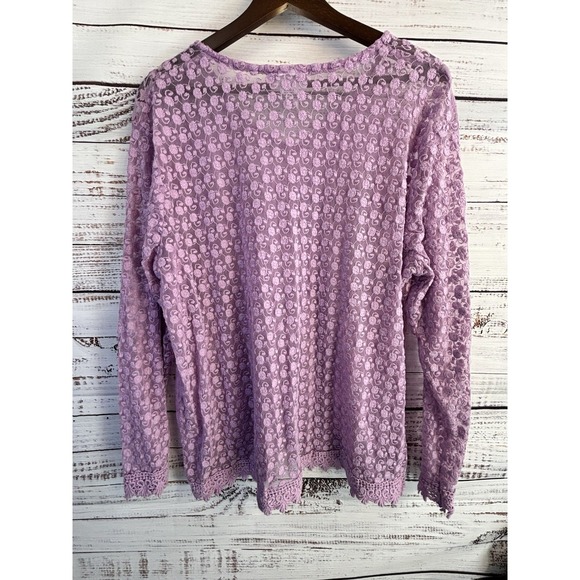 Vintage Y2K Lace Top Pink Purple Sheer L Embroidered Romantic Feminine Whimsical - Picture 4 of 8